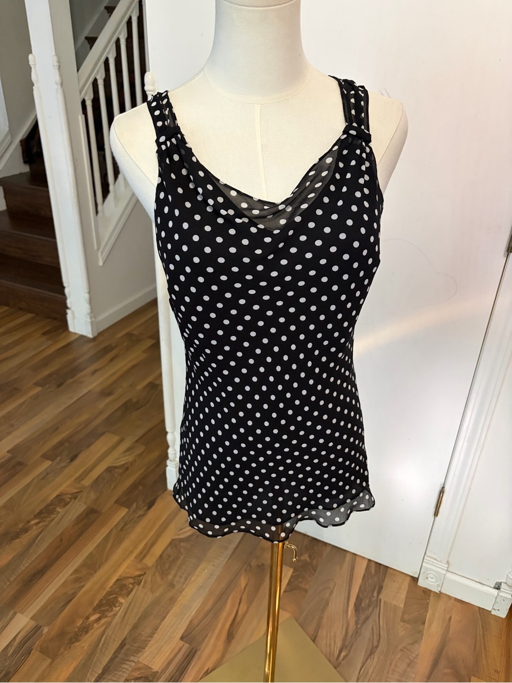 Y2K 100% Silk Anne Klein Black White Polka Dot, size 6 / Small, EUC